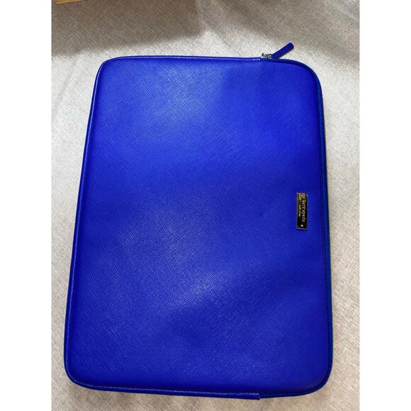 Kate Spade New York Laptop Sleeve Zip Case Blue Gold Logo Hardware - Picture 10 of 10